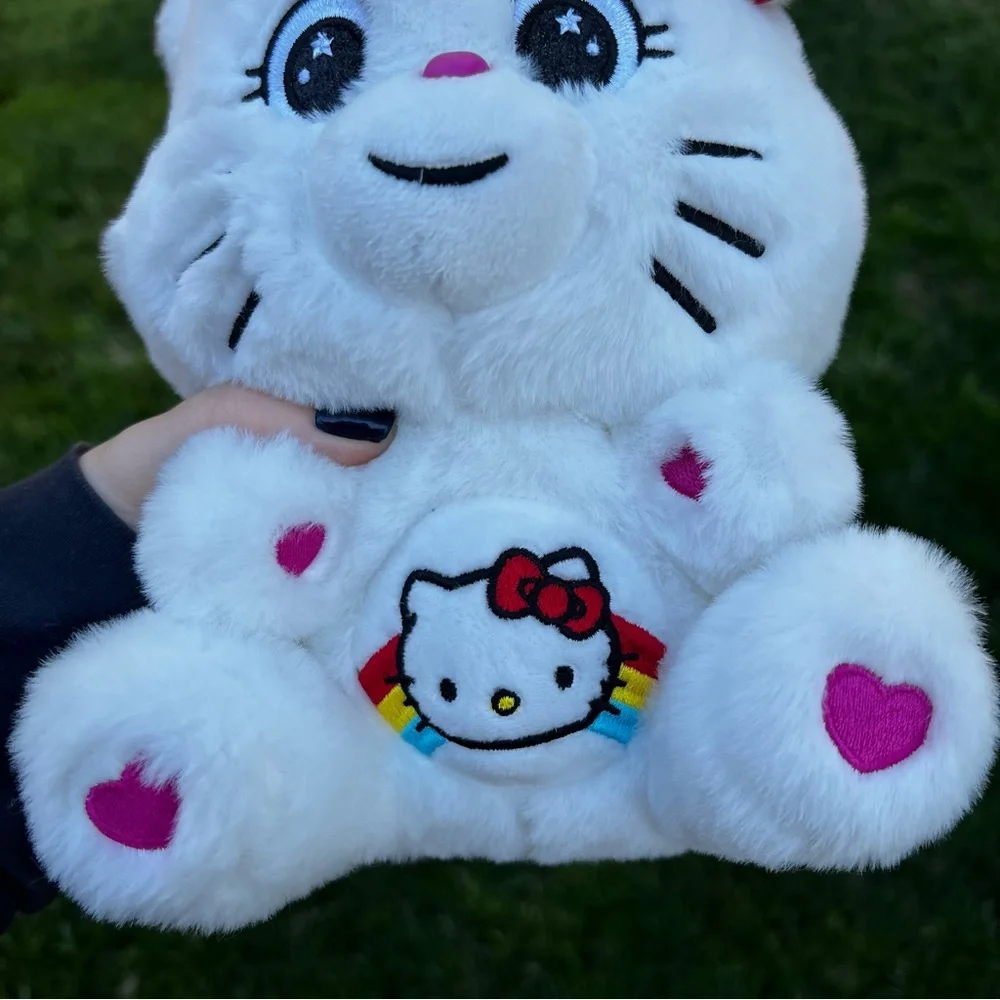 Sanrio Hello Kitty x Care Bears Cheer Bear Plush White Rainbow 10